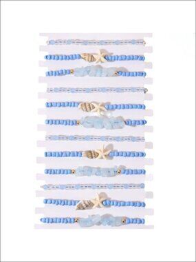 12Pc Hawaiian Plumeria Seashell Bracelet Set Handmade Braided Boho Beach
